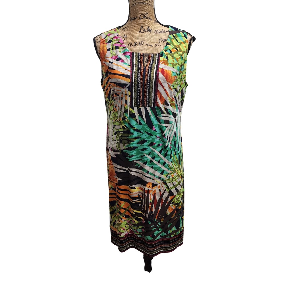 ALLISON DALEY Petite Tropical Leaf Print V Neck Sleeveless Knee Length Dress 12P